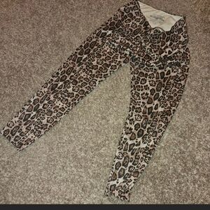 Leopard Print Women's Jogger Pants - Taupe/Brown